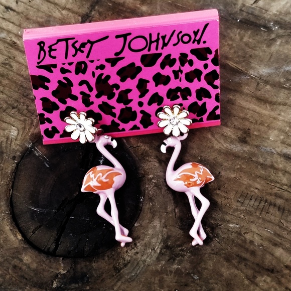 Betsey Johnson Jewelry - Betsy Johnson Earrings PINK Flamingo nwt dangle